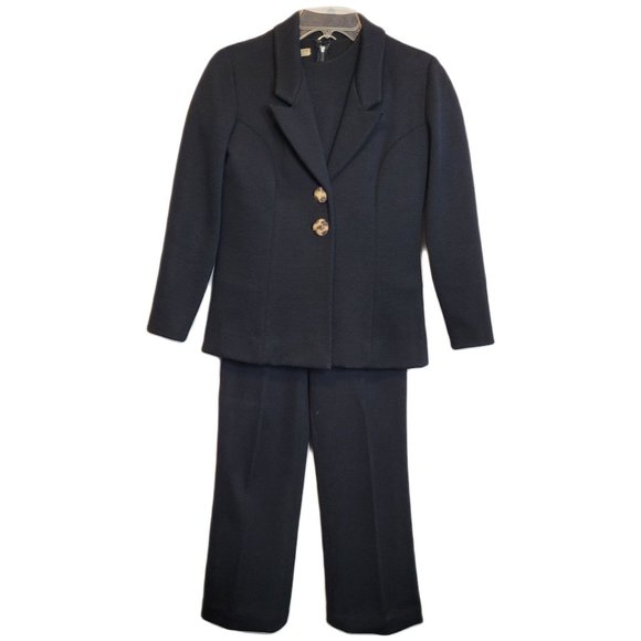 Vintage Zephyr Wool Suit Womens 3 Pieces Black Small Vtg Size 8 Hong Kong - Picture 1 of 14